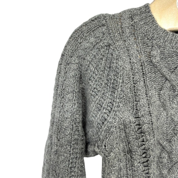 AQUA CASHMERE Cable Knit Sweater Women's Size S Grey Crew Neck Long Sleeve - Picture 4 of 6